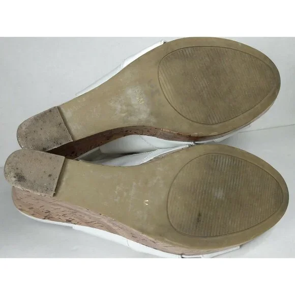 G by Guess Women's White Faux Leather 5" Cork Wedge Heel Strappy Sandal 8.5 M - Picture 6 of 12